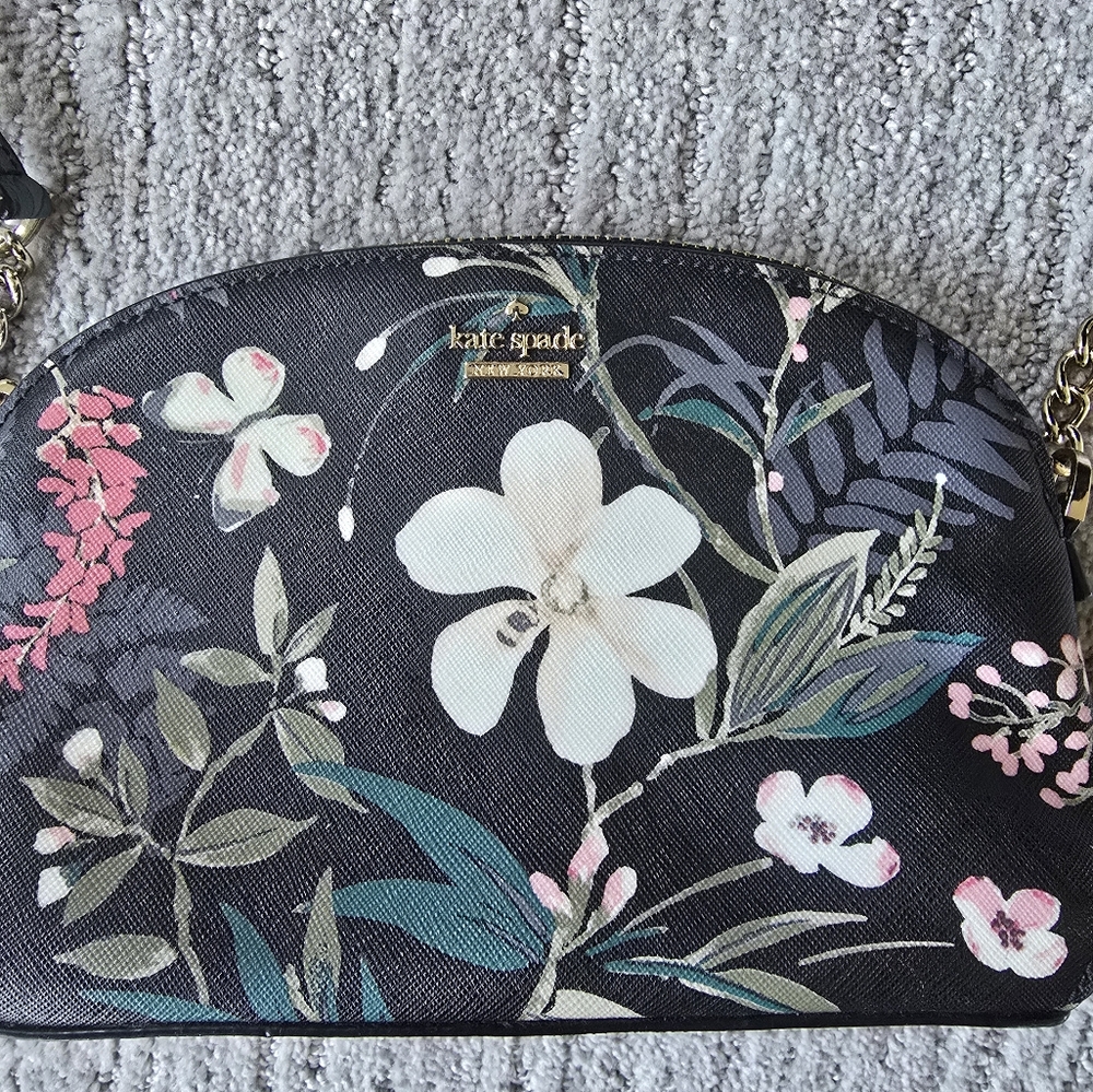 Kate Spade Black Floral Clutch with Pink and Green Accents